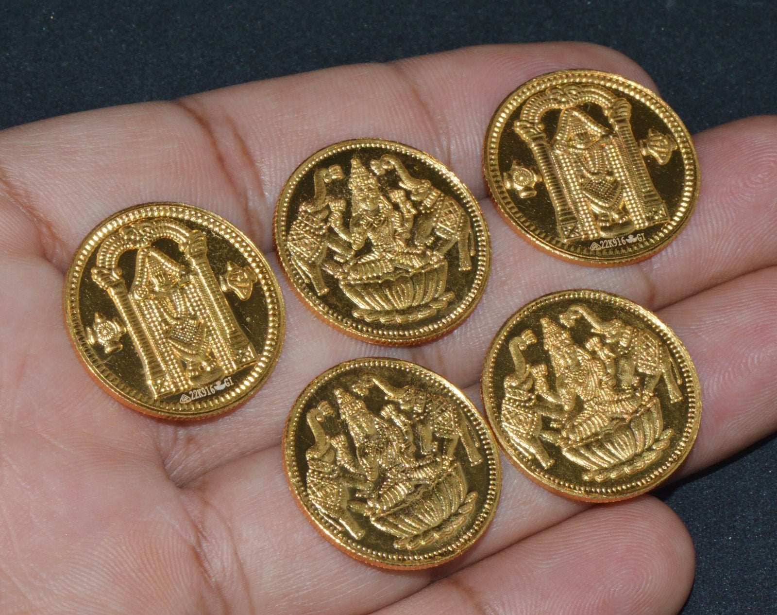 Asian Indian 916 22K Solid Gold Laxmi Balaji Reversible Coin Token Gift