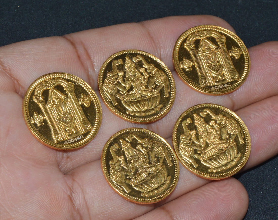 Asian Indian 916 22K Solid Gold Laxmi Balaji Reversible Coin Token Gift