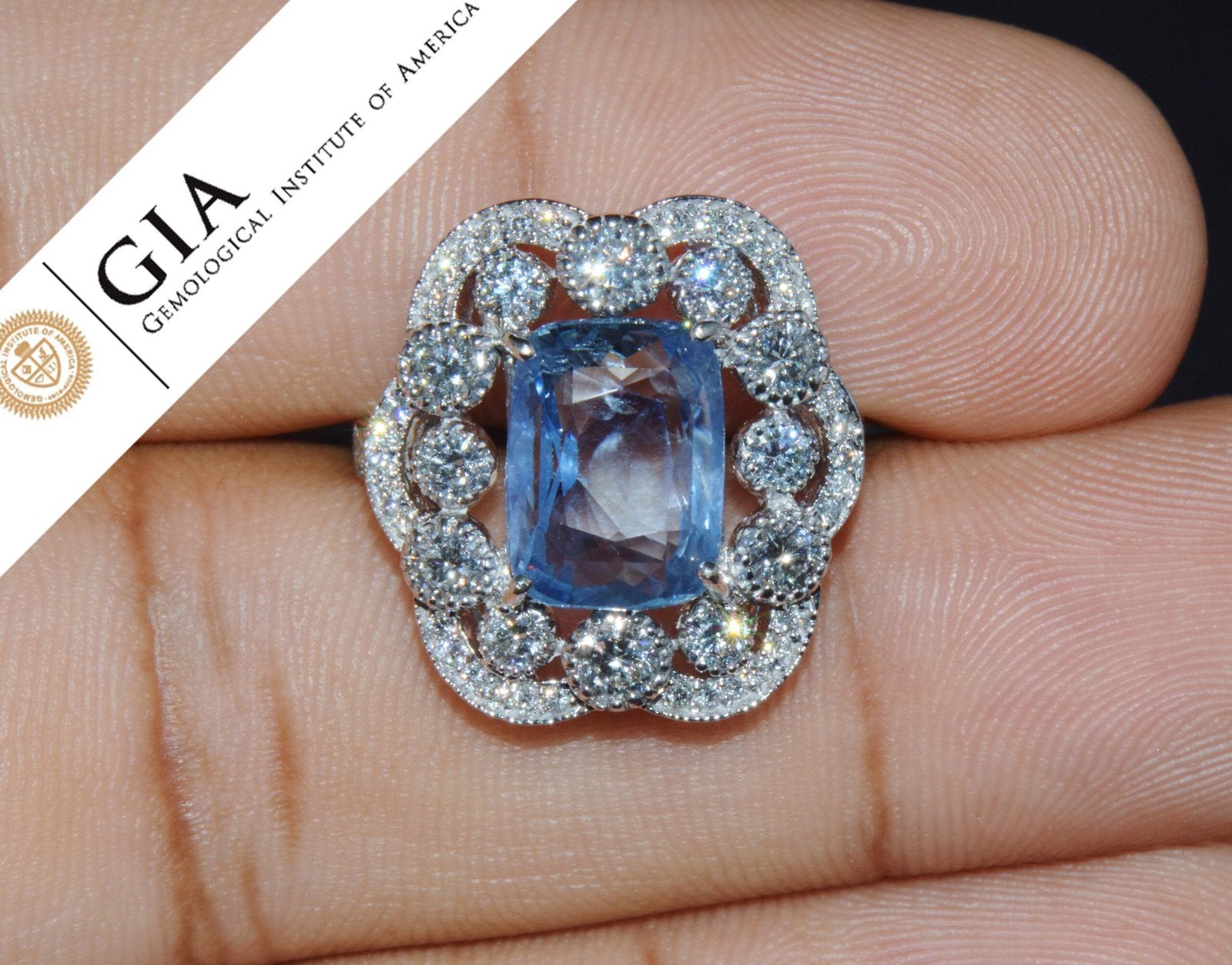 GIA Natural 9.66CTS VS F Diamond No Heat Blue Sapphire 750 18K Gold Cocktail Ring