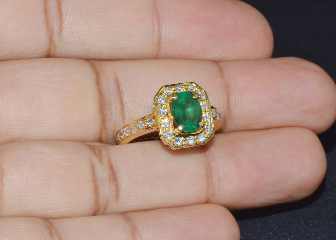 Certified Natural 2.15CTS VS F Diamond Emerald 18K Solid Gold Ring Band
