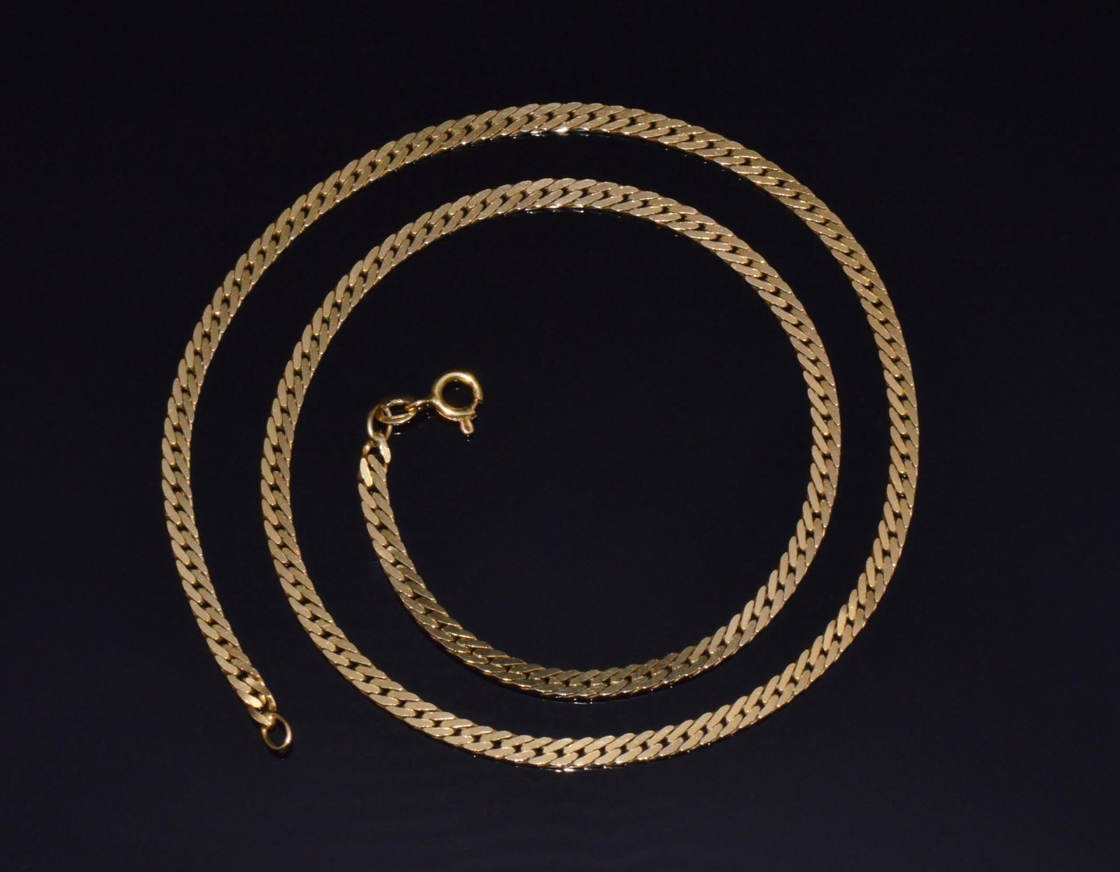 Italian 14K Solid Yellow Gold Faceted Flat Curb Chain Necklace