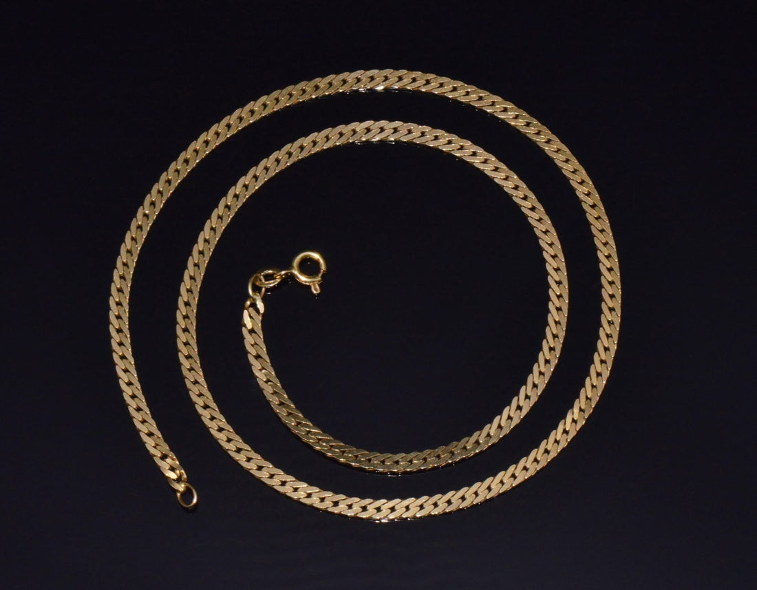 Italian 14K Solid Yellow Gold Faceted Flat Curb Chain Necklace