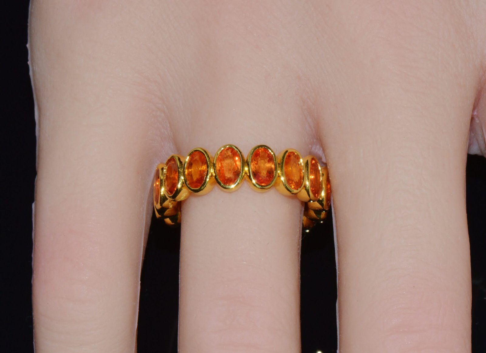 Certified Natural 5.04Cts Orange Sapphire Solid 18K Gold Eternity Band Ring Sz 6.5