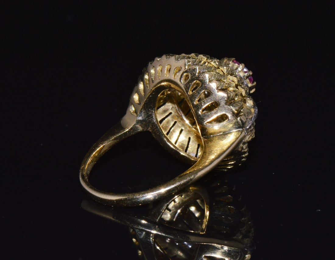 Vintage Natural .50Cts VS G Diamond Ruby 18K Solid Gold 2 Tone Bombay Dome Ring