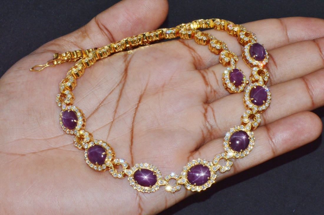 GIA Certified Natural 57.52CTS VS F Diamond Star Ruby 18K Solid Gold Necklace