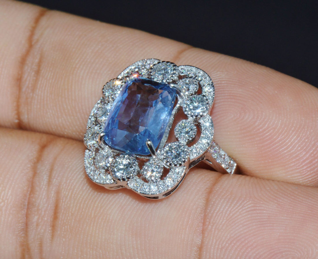 GIA Natural 9.66CTS VS F Diamond No Heat Blue Sapphire 750 18K Gold Cocktail Ring