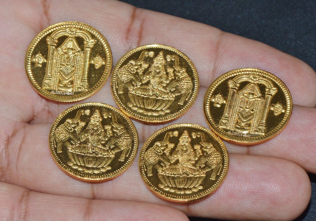 Asian Indian 916 22K Solid Gold Laxmi Balaji Reversible Coin Token Gift