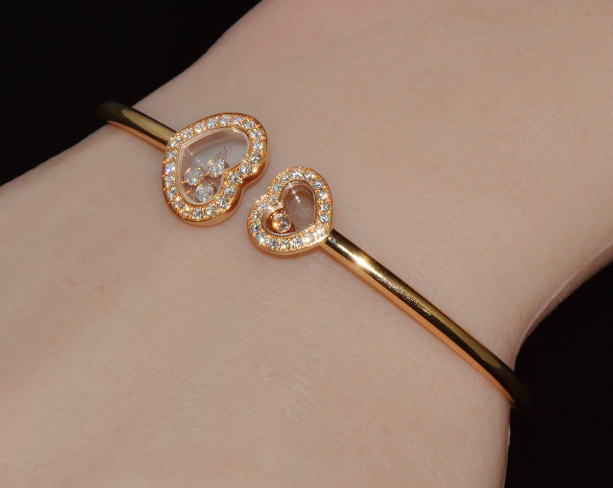 Authentic Chopard Happy Diamonds Icons 0.54CT Diamond Heart Open Bangle Bracelet 18K Rose Gold