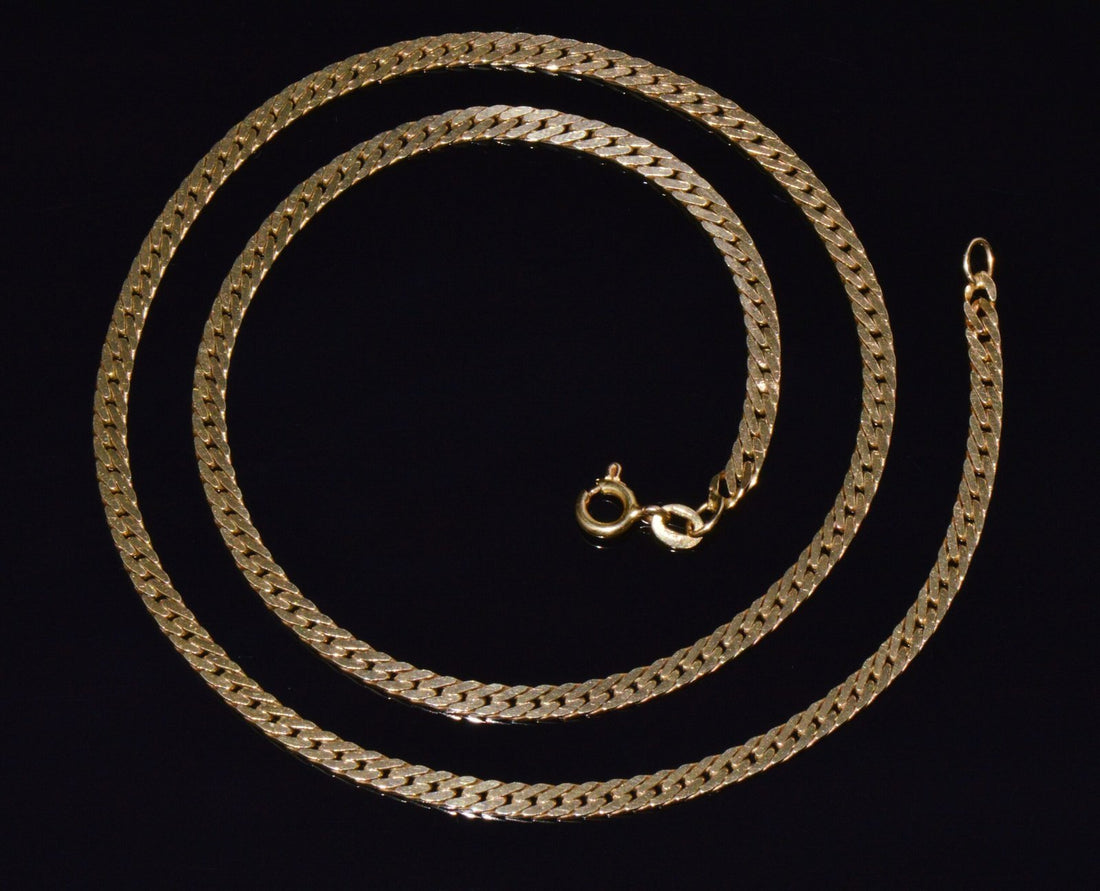 Italian 14K Solid Yellow Gold Faceted Flat Curb Chain Necklace