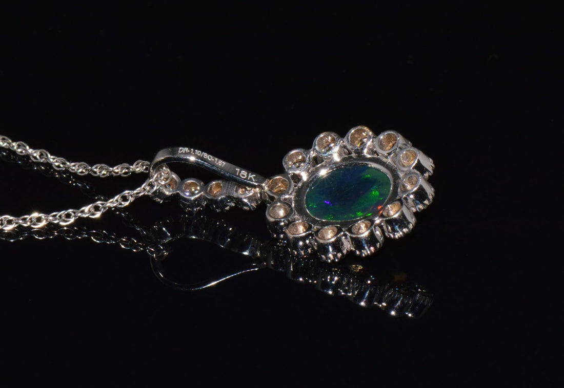Certified Natural 2.77CTS VS F Diamond Black Opal 18K Solid Gold Pendant Necklace
