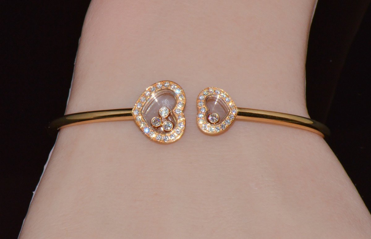 Authentic Chopard Happy Diamonds Icons 0.54CT Diamond Heart Open Bangle Bracelet 18K Rose Gold