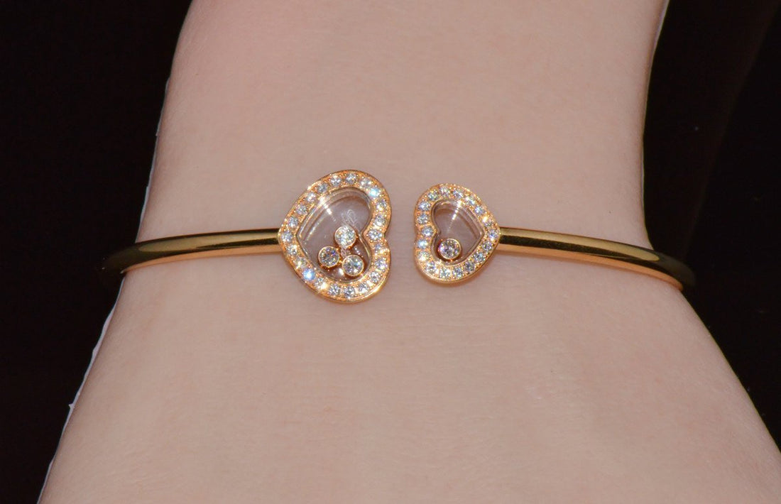 Authentic Chopard Happy Diamonds Icons 0.54CT Diamond Heart Open Bangle Bracelet 18K Rose Gold