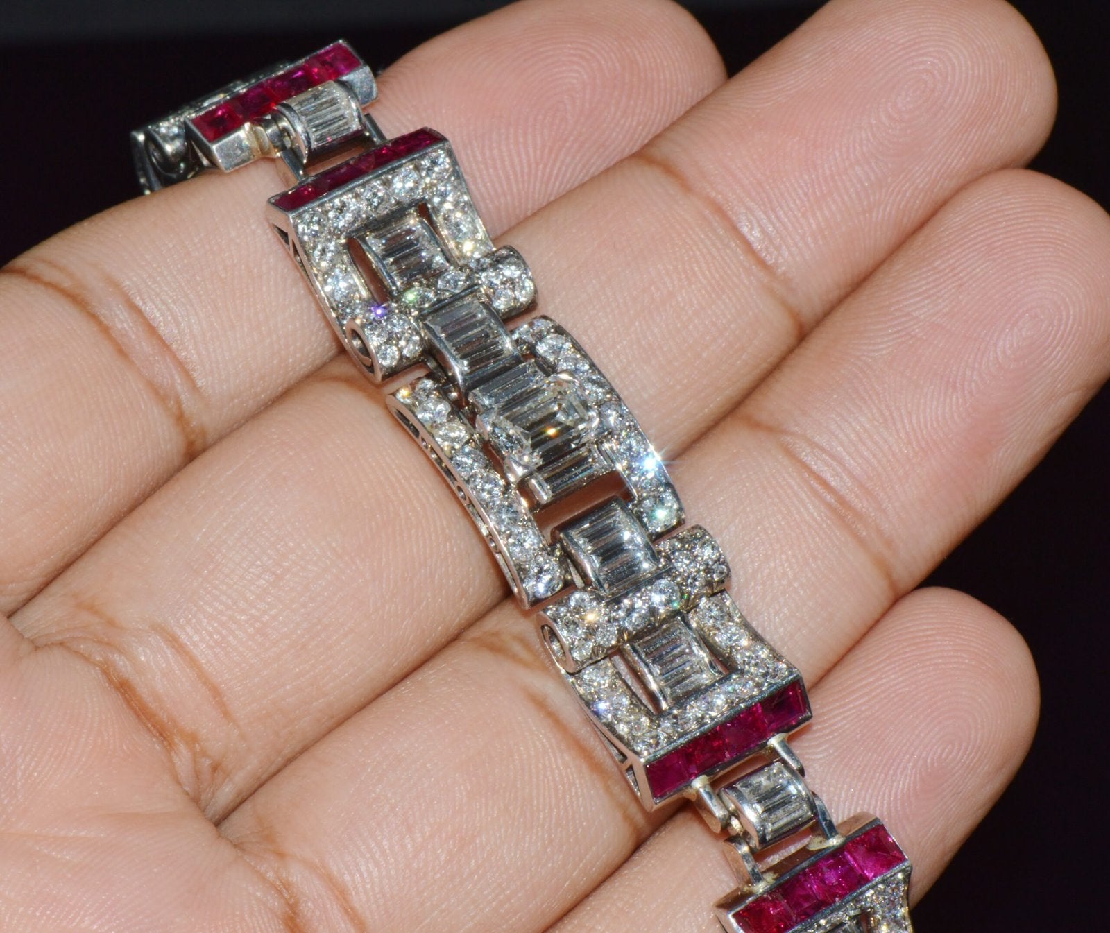 Waslikoff & Sons GIA Certified Natural 21.5Cts Burma Ruby Diamond Platinum Art Deco Bracelet