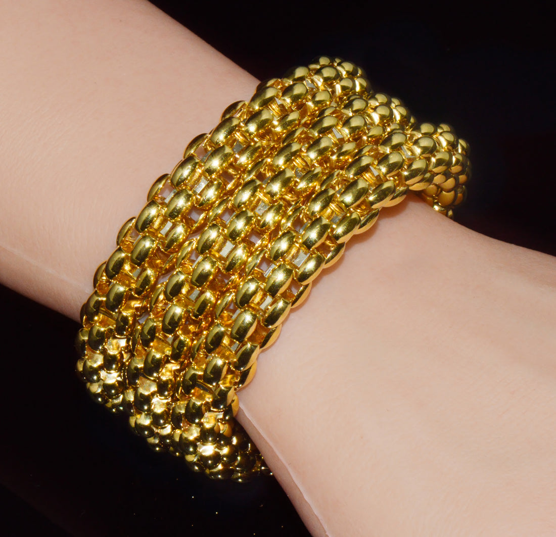 Italian FOPE Flex’it Blue Sapphire Woven Triple Wrap Bangle Bracelet in 18K Yellow & White Gold