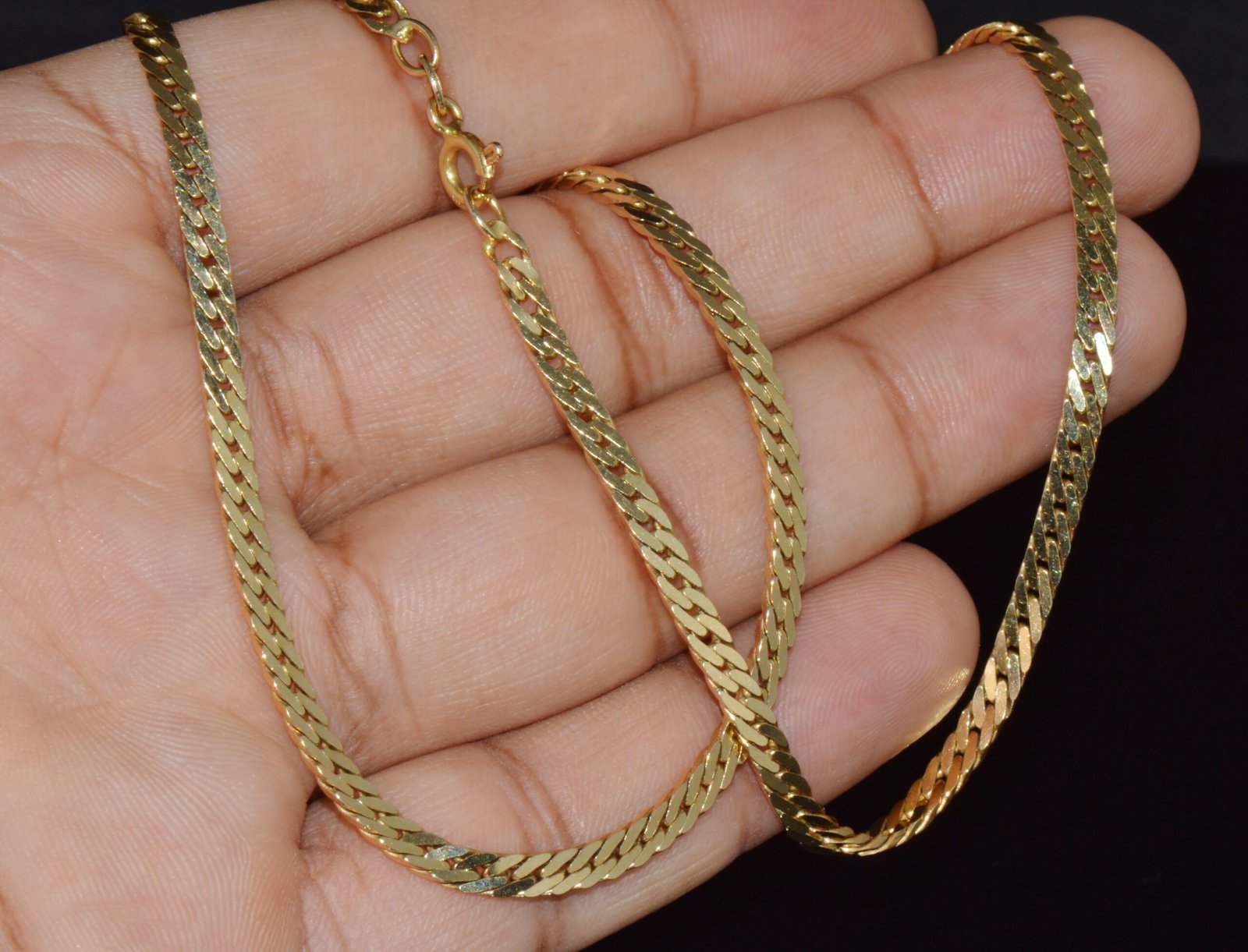 Italian 14K Solid Yellow Gold Faceted Flat Curb Chain Necklace