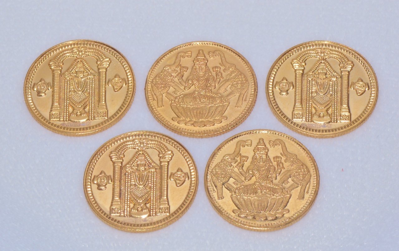 Asian Indian 916 22K Solid Gold Laxmi Balaji Reversible Coin Token Gift