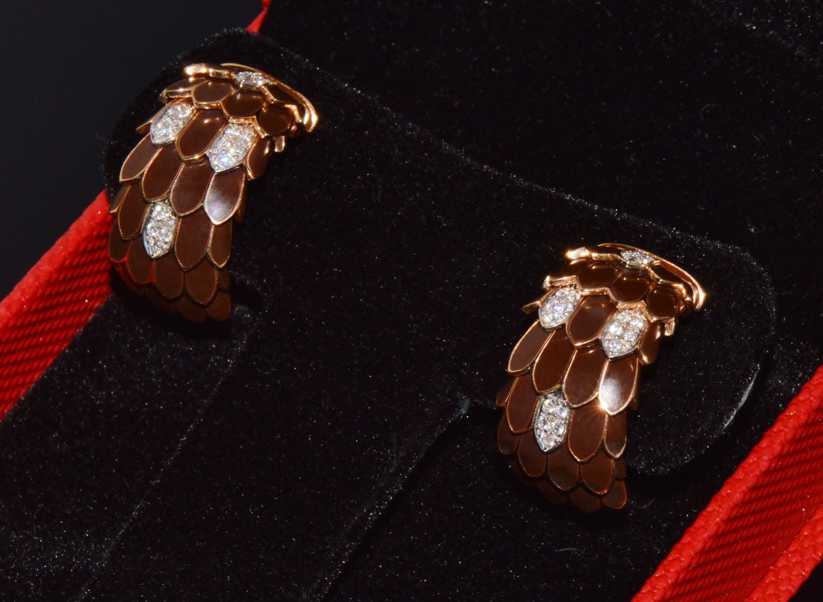 Vintage Roberto Coin Animalier 0.32CT Natural Diamond Feather Earrings in Solid 18K Rose & White Gold
