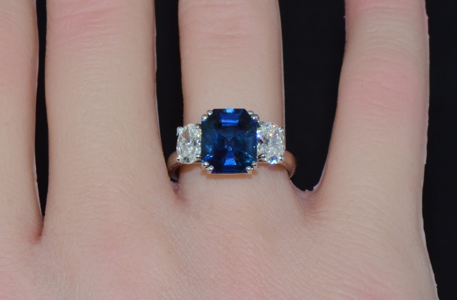 GIA Certified Natural 5.11CTS VVS F Diamond Royal Blue Sapphire 950 Platinum 3 Stone Ring