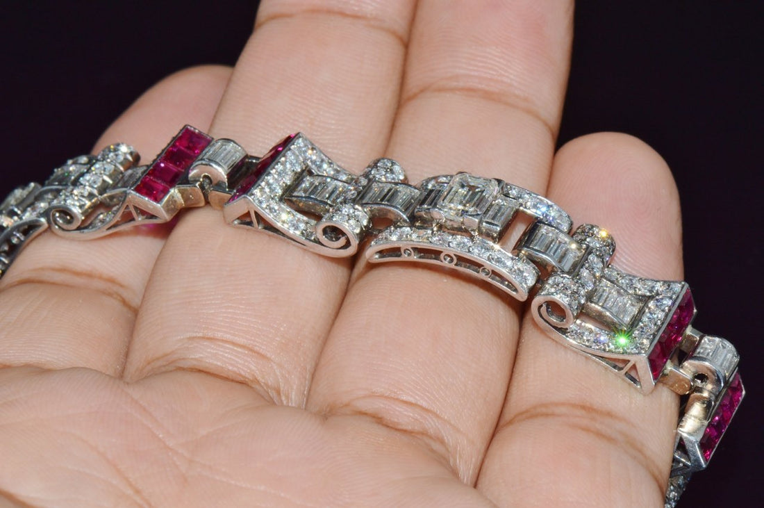 Waslikoff & Sons GIA Certified Natural 21.5Cts Burma Ruby Diamond Platinum Art Deco Bracelet