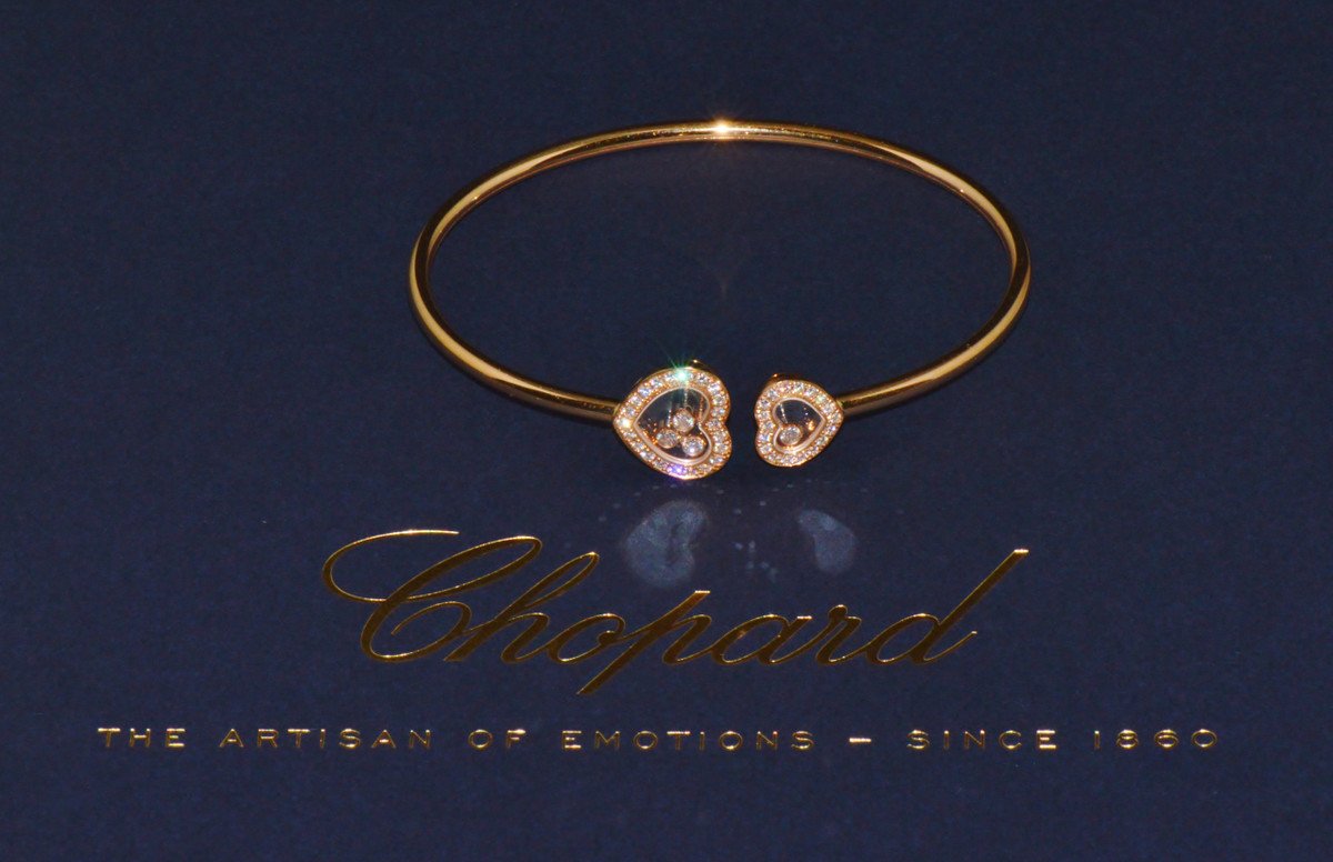 Authentic Chopard Happy Diamonds Icons 0.54CT Diamond Heart Open Bangle Bracelet 18K Rose Gold