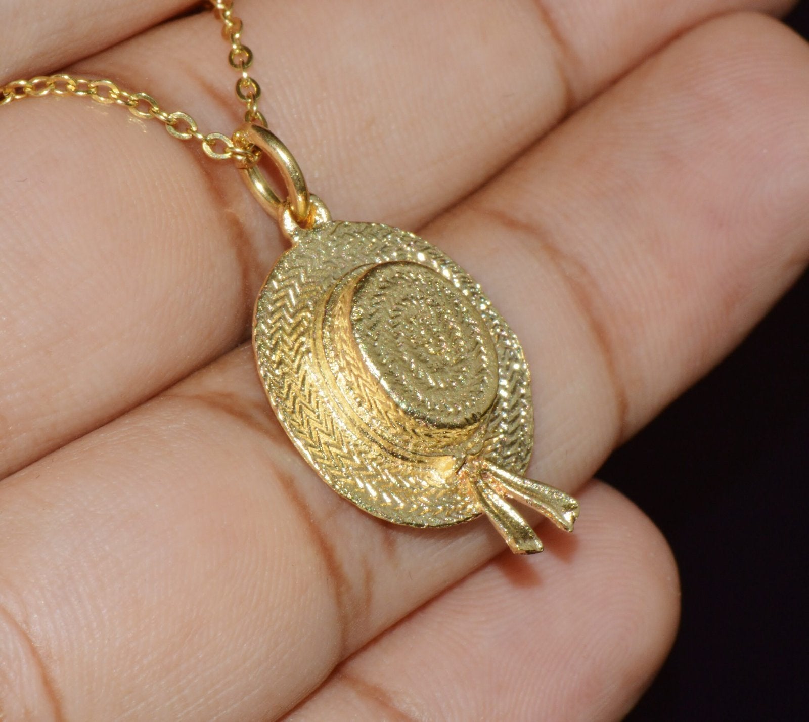 Vintage Italian 18K Solid Gold Venetian Gondolier Straw Hat Charm Pendant