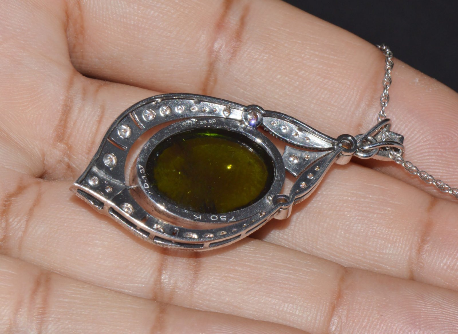 Certified Natural 28.17Cts Diamond Green Tourmaline 18K Gold Art Deco Slide Pendant Necklace