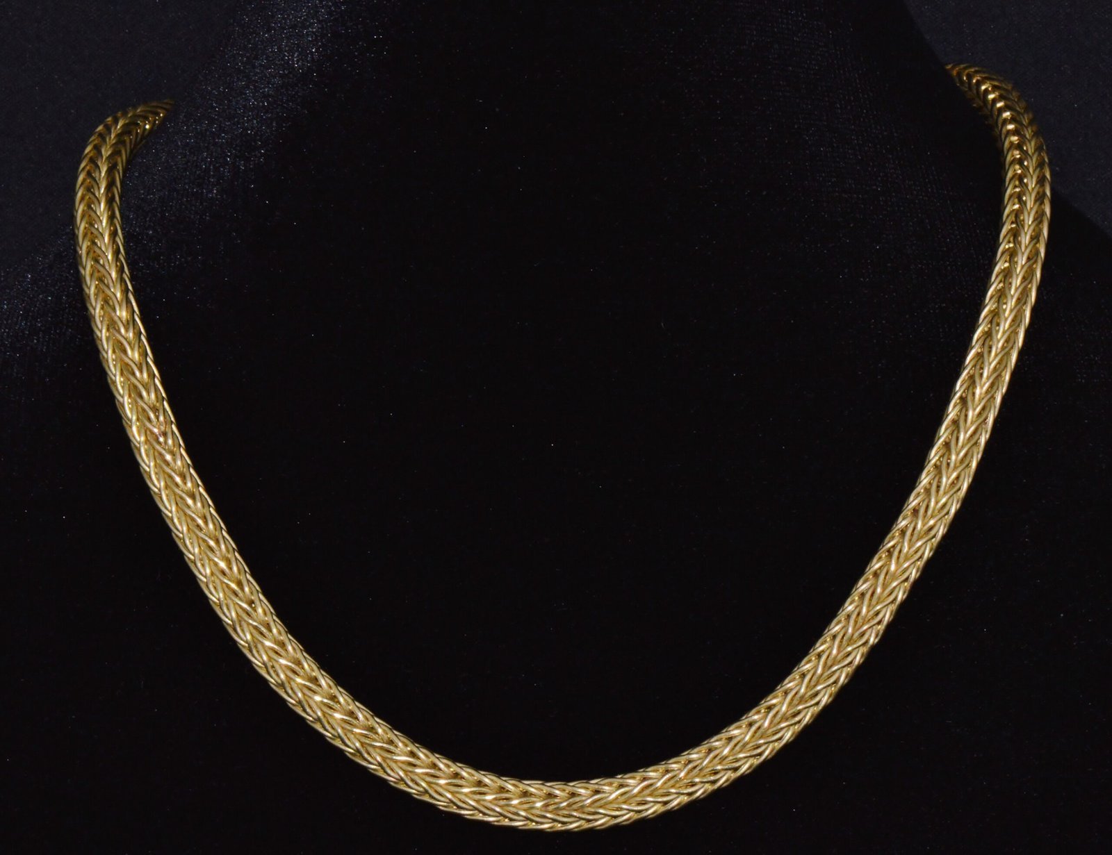 18K Solid Gold Italian Woven Braided Necklace with Black Enamel Accents 49.1g