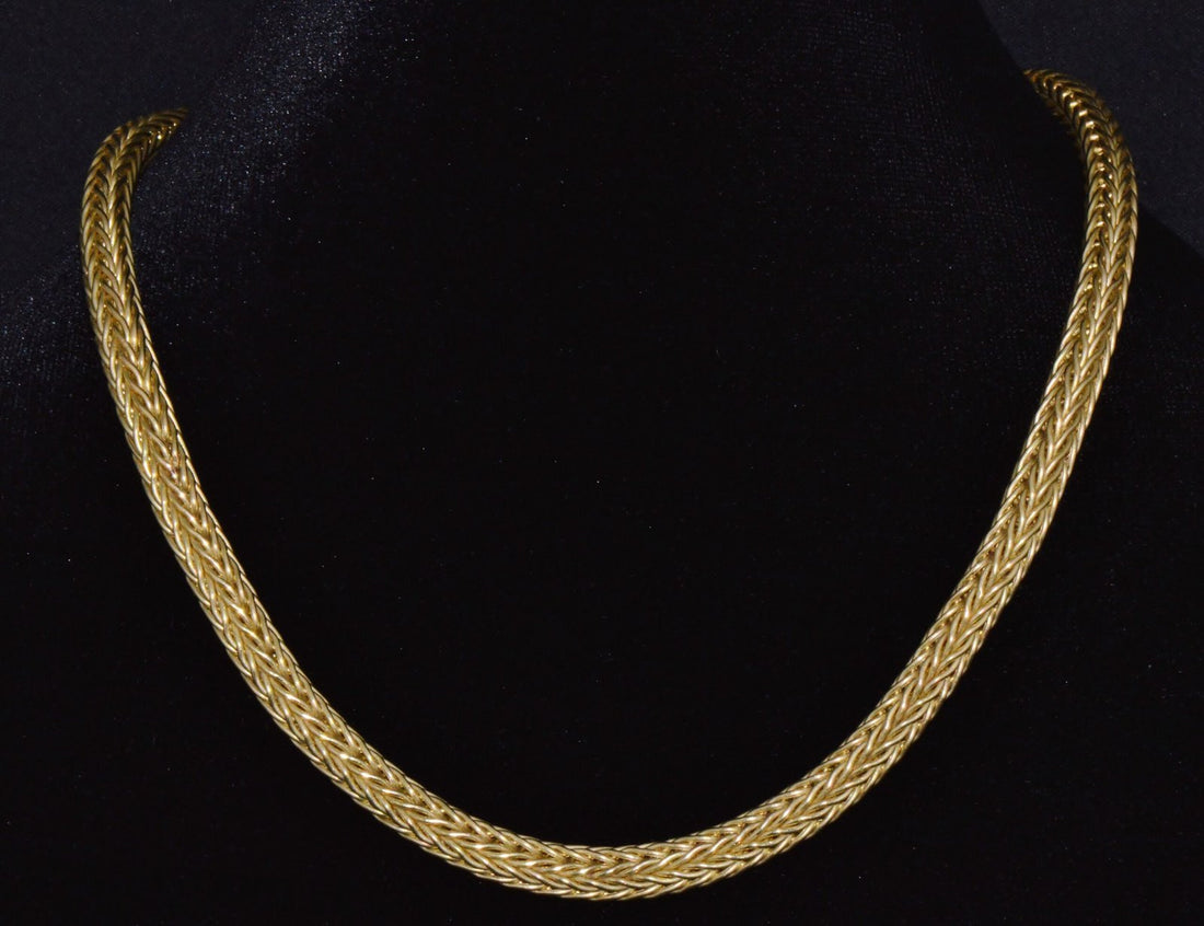18K Solid Gold Italian Woven Braided Necklace with Black Enamel Accents 49.1g