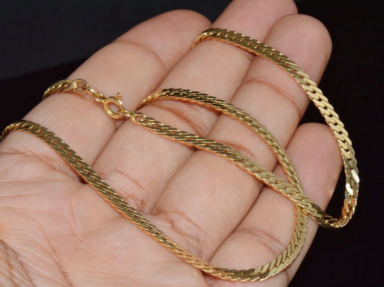 Italian 14K Solid Yellow Gold Faceted Flat Curb Chain Necklace