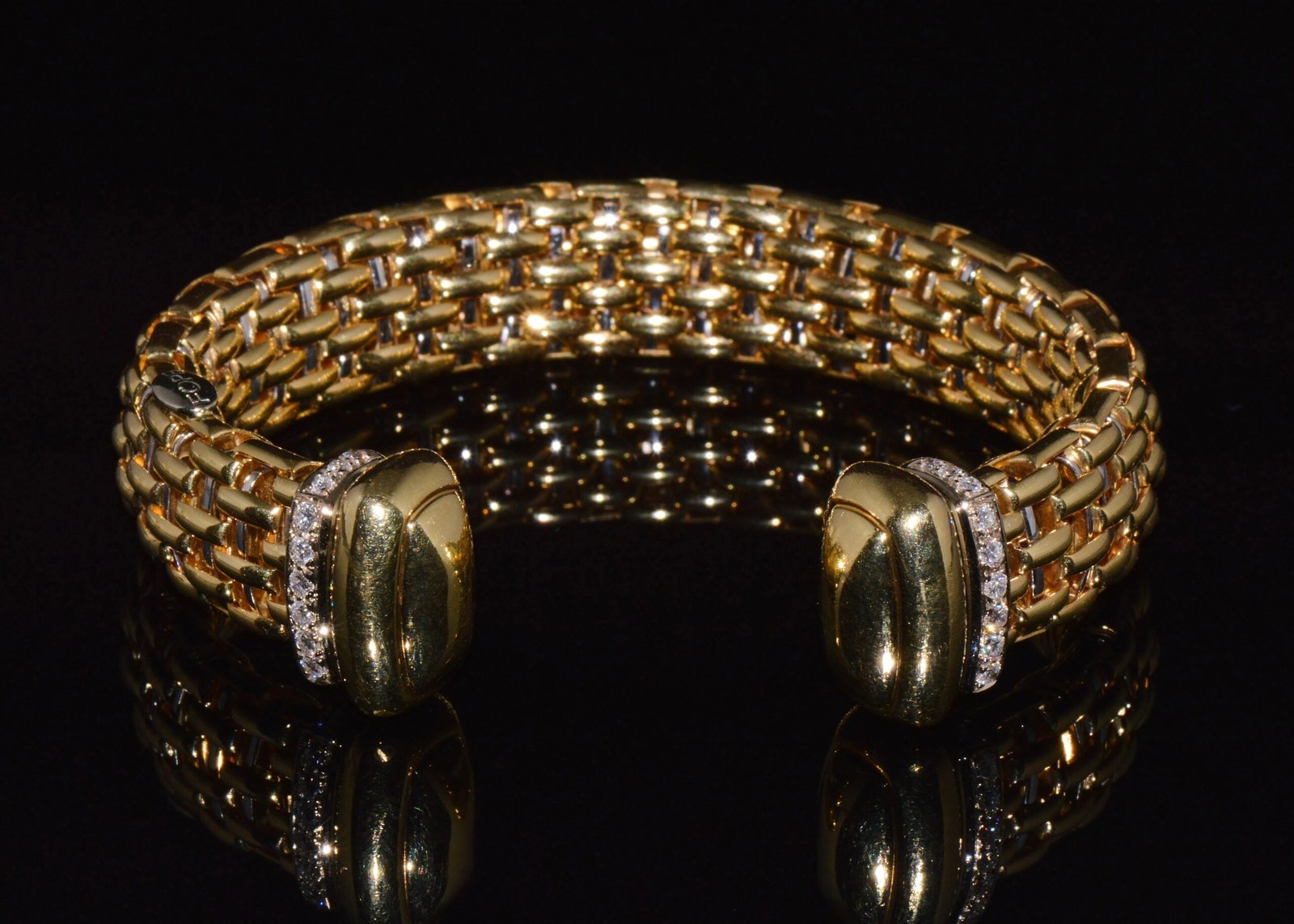 Rare Vintage FOPE 1.00CT Natural Diamond Flex'it 18K Gold Open Cuff Bangle Bracelet