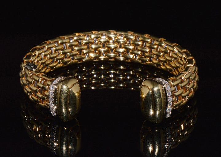 Rare Vintage FOPE 1.00CT Natural Diamond Flex'it 18K Gold Open Cuff Bangle Bracelet
