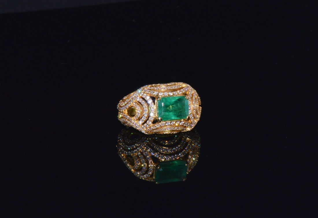 Certified Natural 5.45Cts VS F Diamond Emerald 18K Solid Gold Dome Bombay Ring
