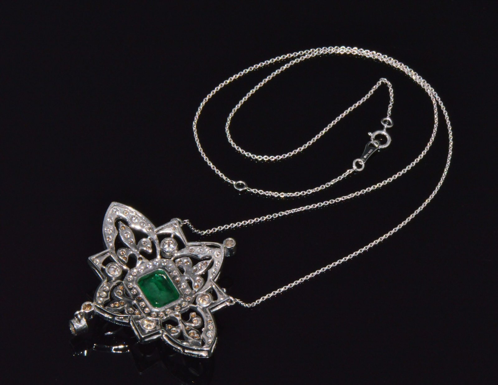 Vintage Art Deco GIA Natural 6.91Cts VS F Diamond Emerald 18K Solid Gold 950 Platinum Pendant Necklace