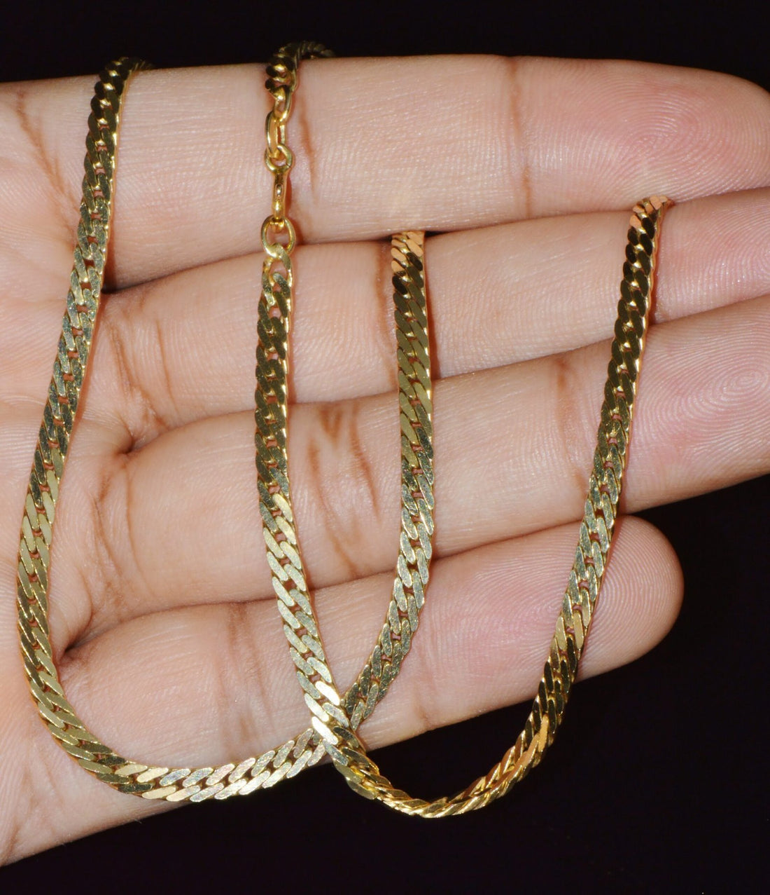 Italian 14K Solid Yellow Gold Faceted Flat Curb Chain Necklace