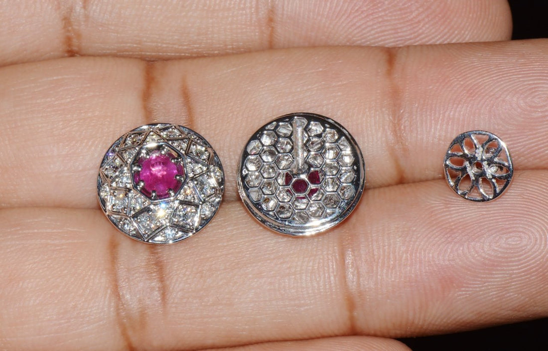 Certified Natural 1.6CTS VS F Diamond Ruby 18K Solid Gold Geometric Disc Earrings