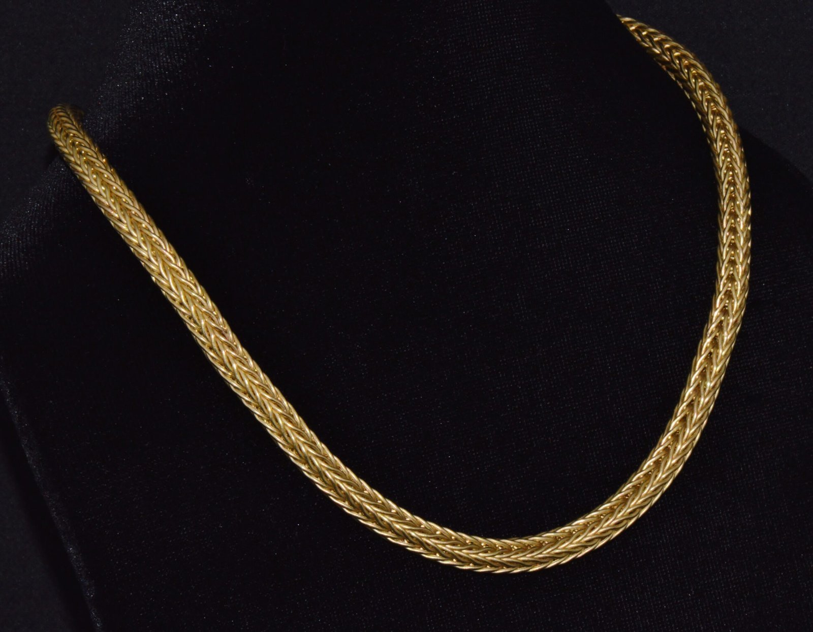 18K Solid Gold Italian Woven Braided Necklace with Black Enamel Accents 49.1g