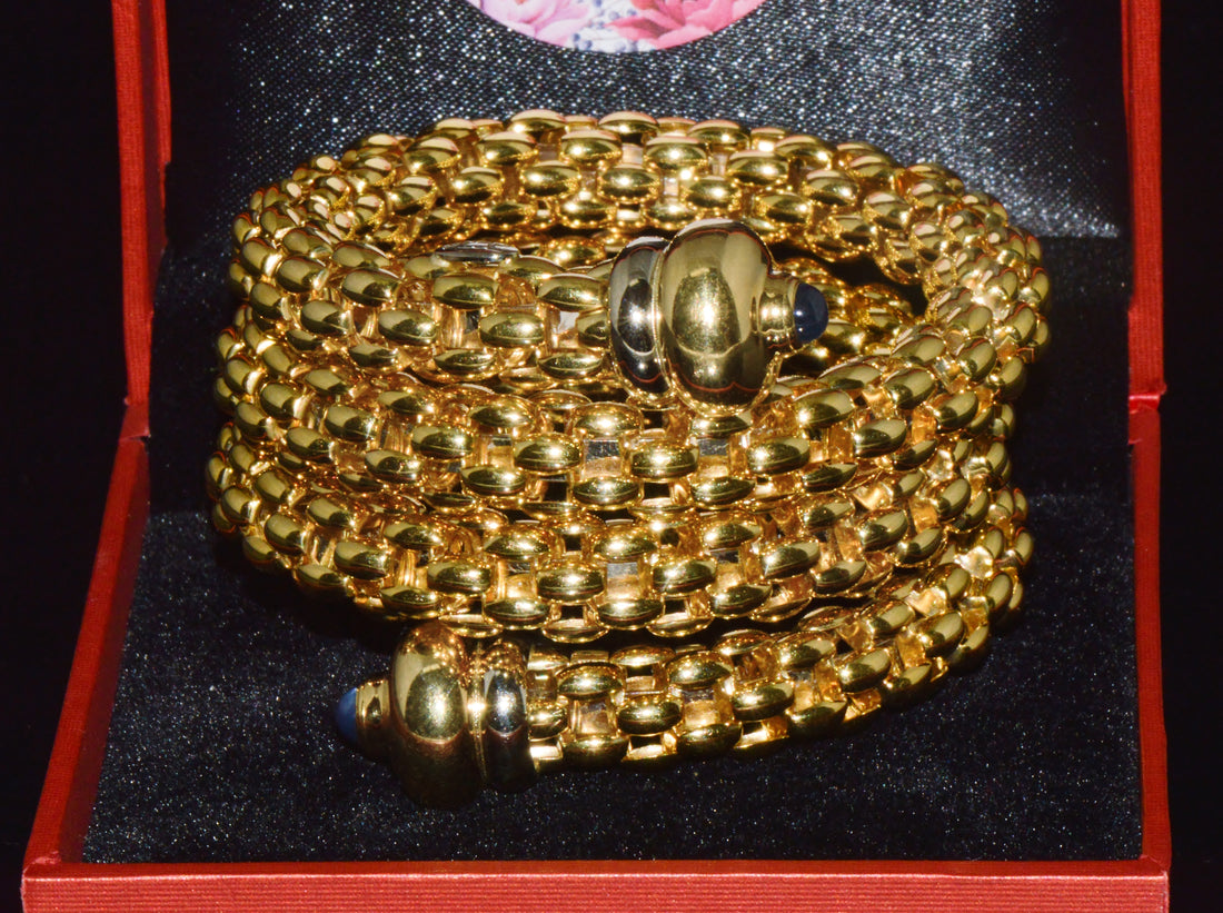 Italian FOPE Flex’it Blue Sapphire Woven Triple Wrap Bangle Bracelet in 18K Yellow & White Gold