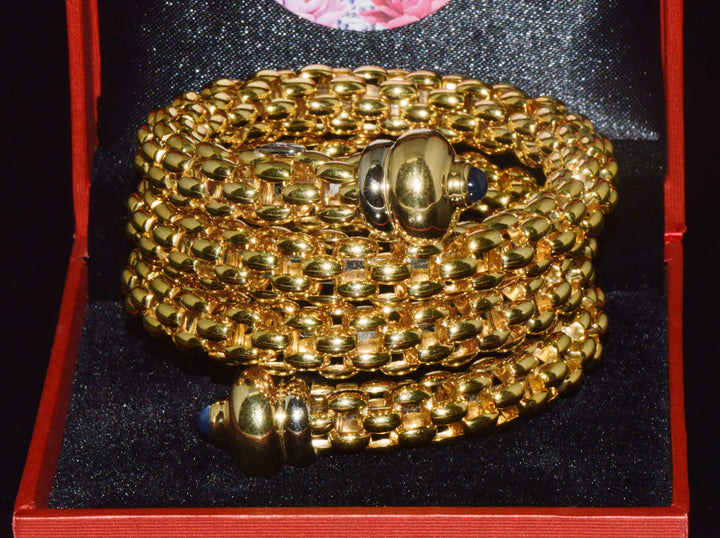 Italian FOPE Flex’it Blue Sapphire Woven Triple Wrap Bangle Bracelet in 18K Yellow & White Gold
