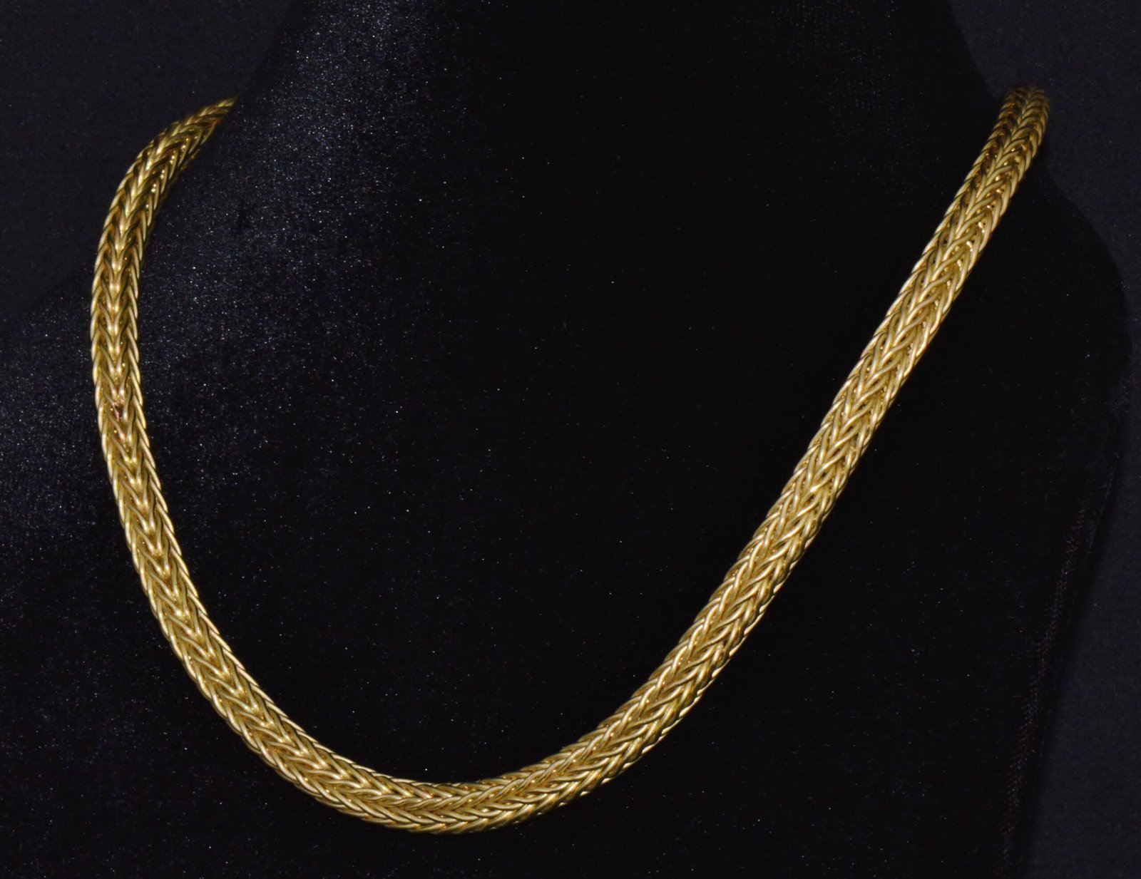 18K Solid Gold Italian Woven Braided Necklace with Black Enamel Accents 49.1g