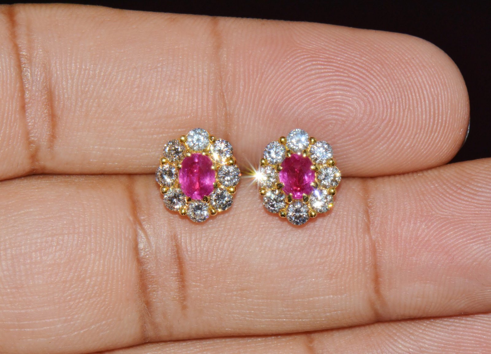 GIA Natural 2.12CTS VS F Diamond Madagascar Ruby 18K Gold Cluster Halo Earrings