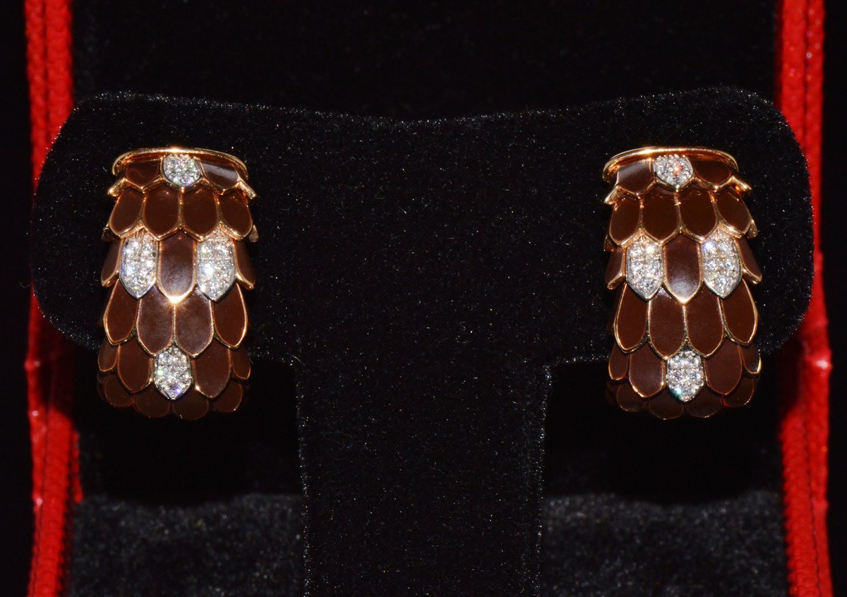 Vintage Roberto Coin Animalier 0.32CT Natural Diamond Feather Earrings in Solid 18K Rose & White Gold
