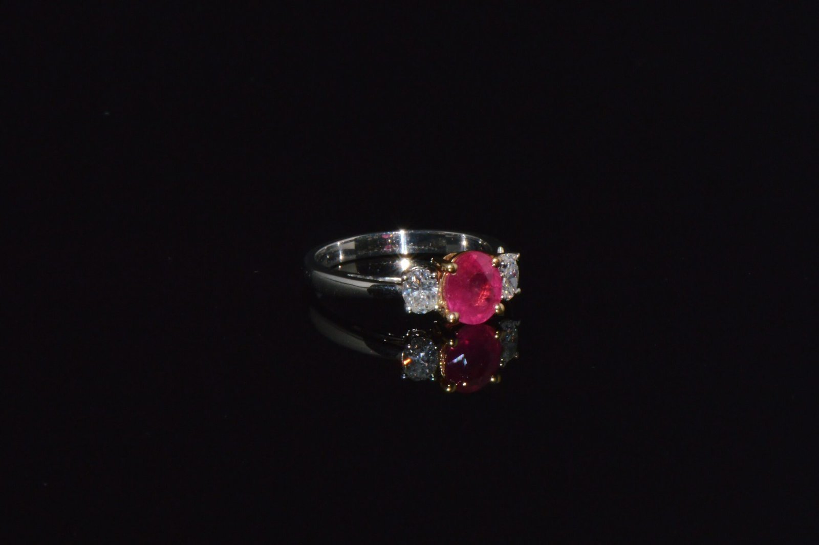 GIA Natural 1.83Cts Ruby Diamond Solid 950 Platinum 18K Gold Three Stone Engagement Ring