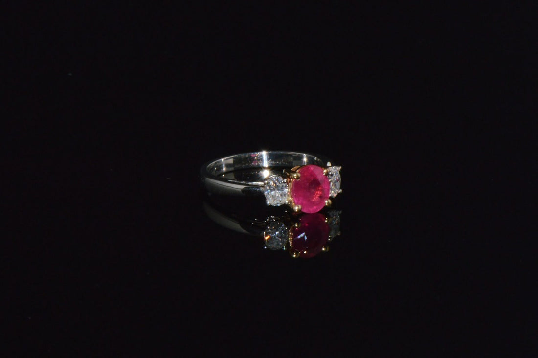 GIA Natural 1.83Cts Ruby Diamond Solid 950 Platinum 18K Gold Three Stone Engagement Ring