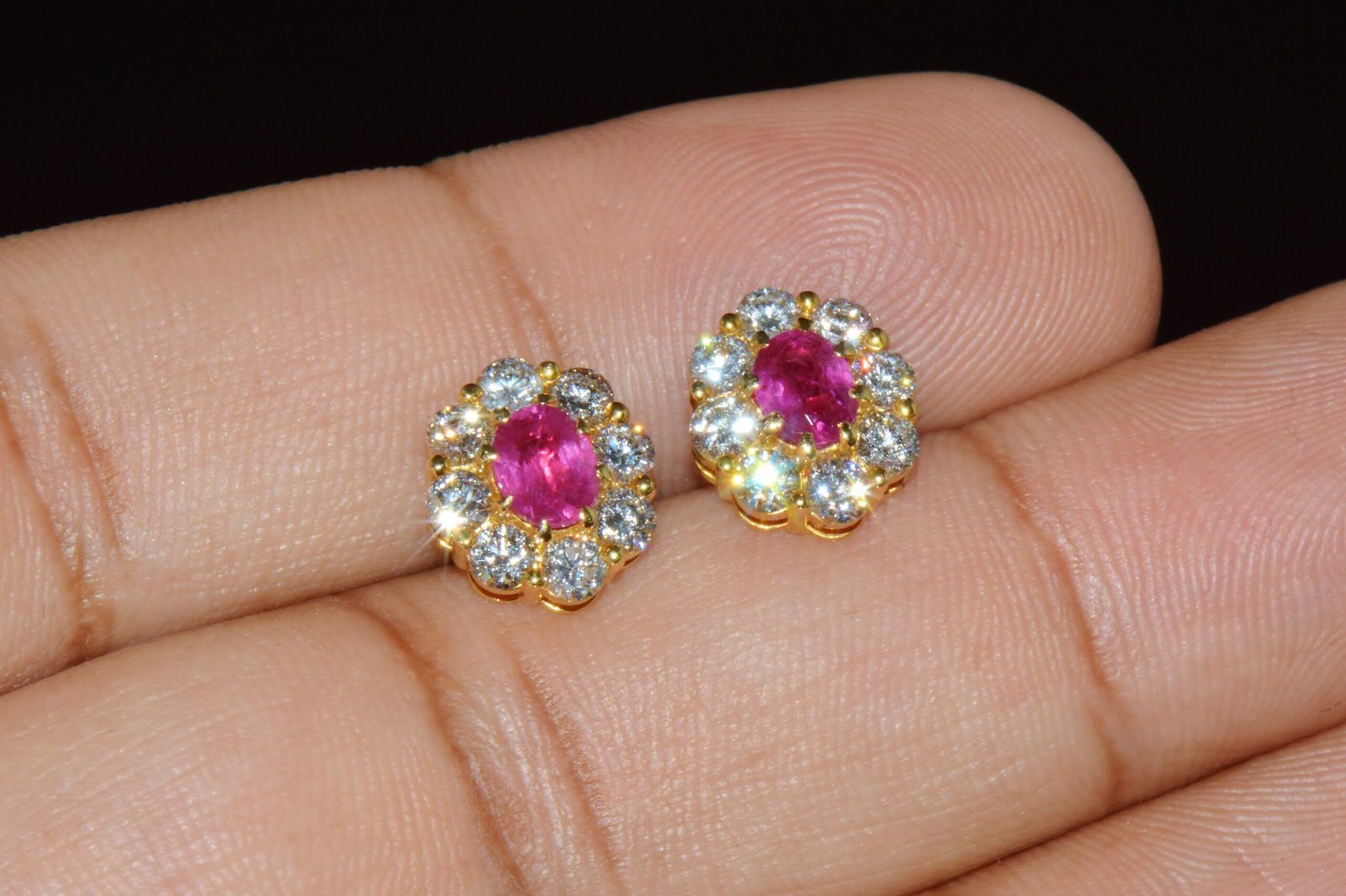 GIA Natural 2.12CTS VS F Diamond Madagascar Ruby 18K Gold Cluster Halo Earrings