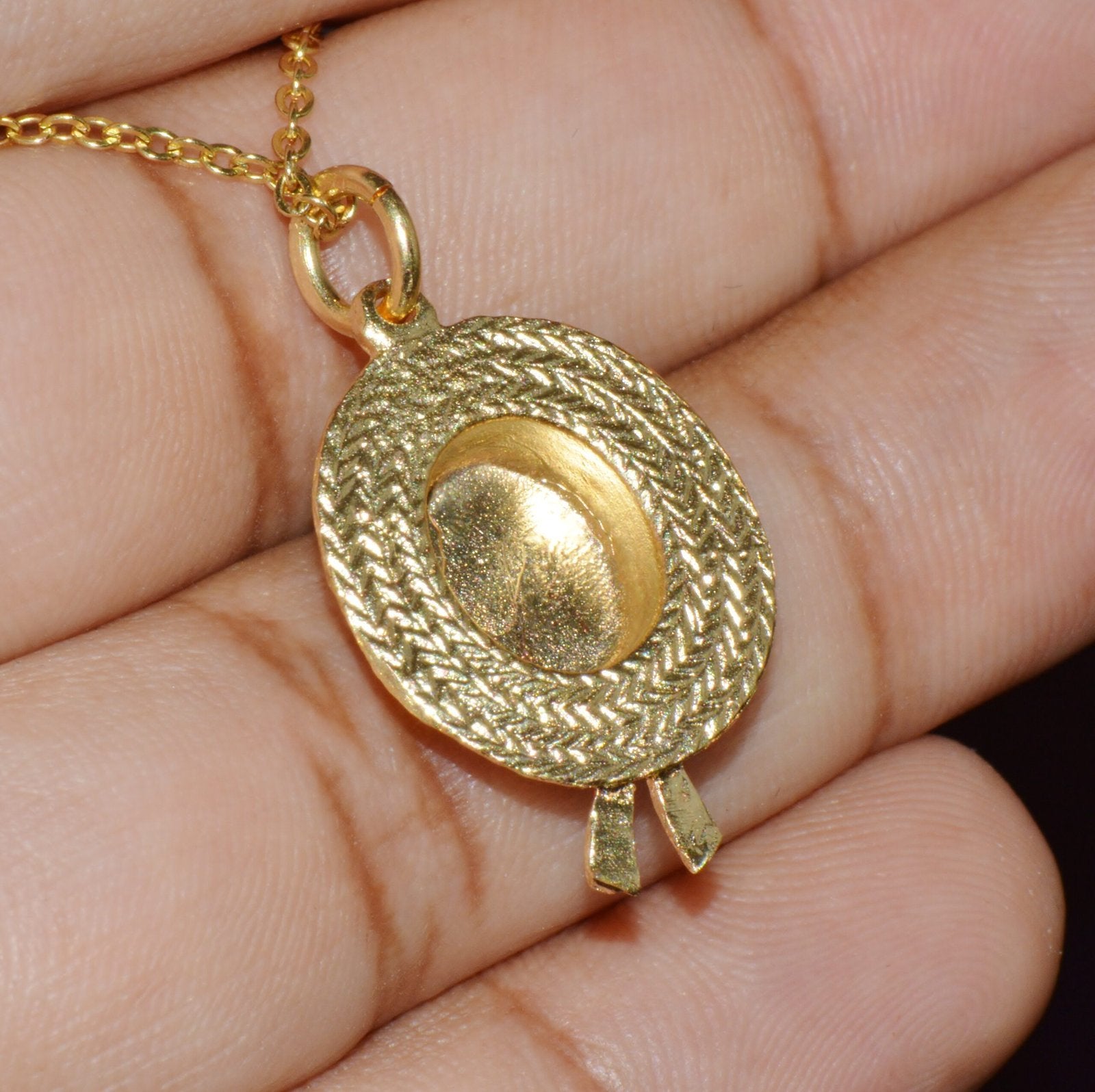 Vintage Italian 18K Solid Gold Venetian Gondolier Straw Hat Charm Pendant