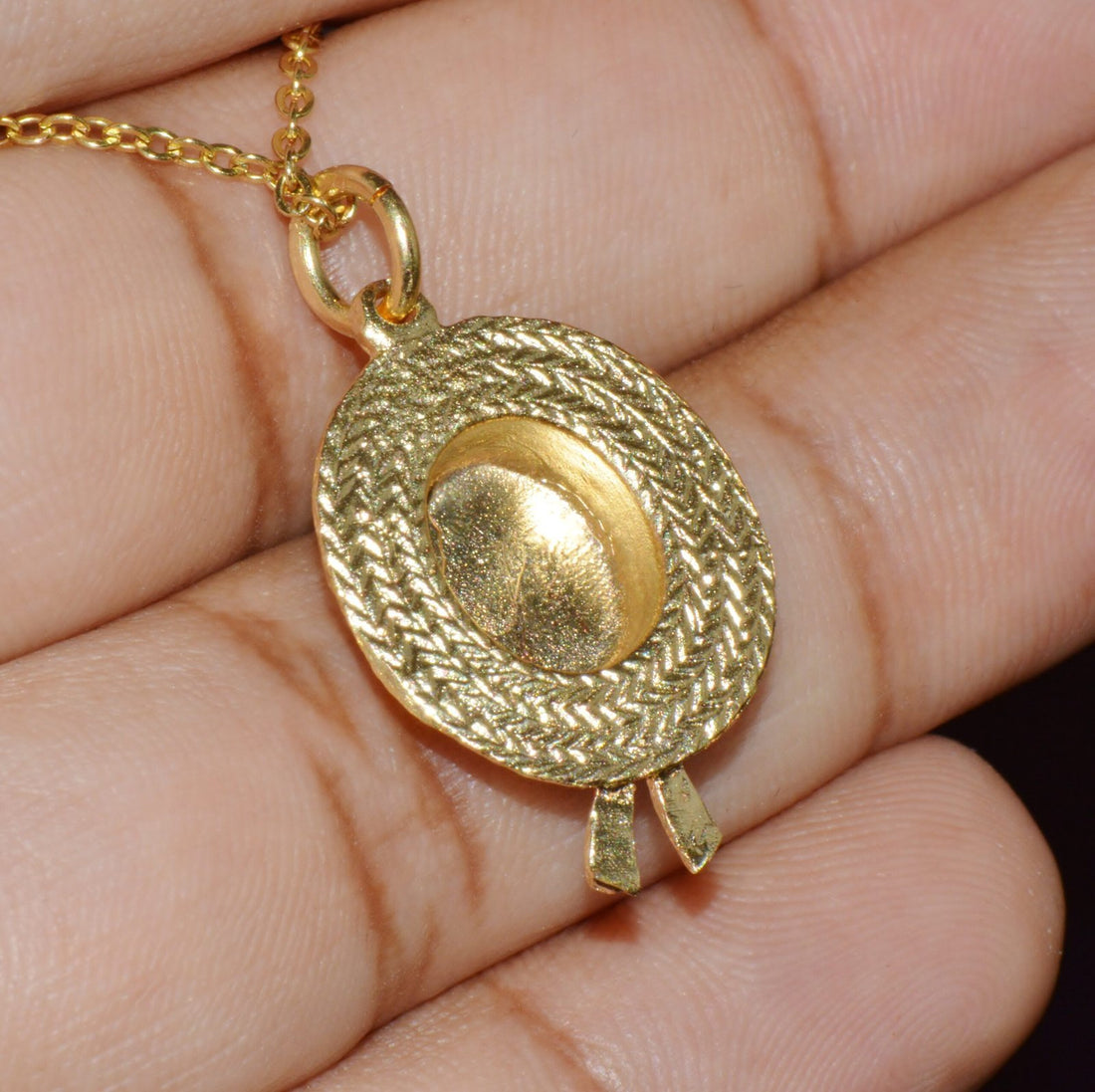 Vintage Italian 18K Solid Gold Venetian Gondolier Straw Hat Charm Pendant