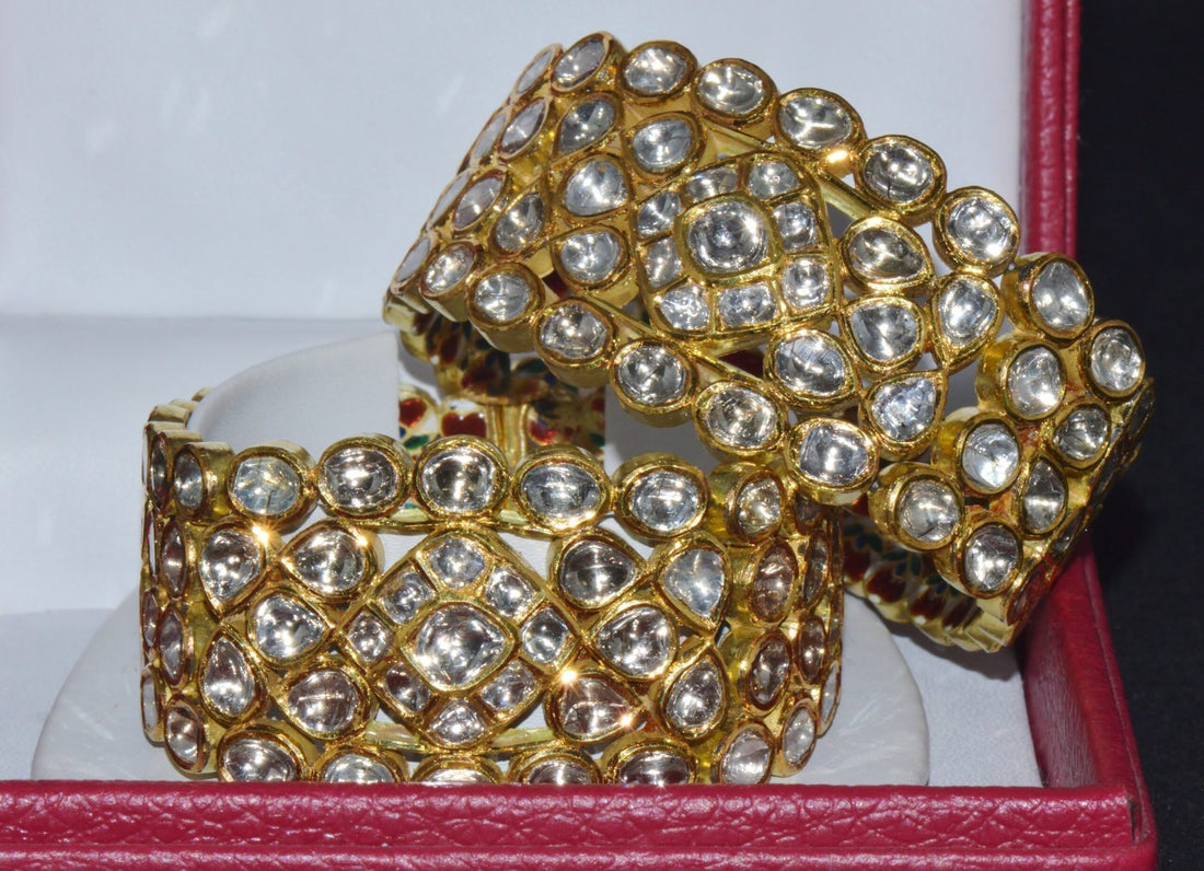 Estate 22K Solid Gold Natural Diamond Enamel Bangles Bracelets