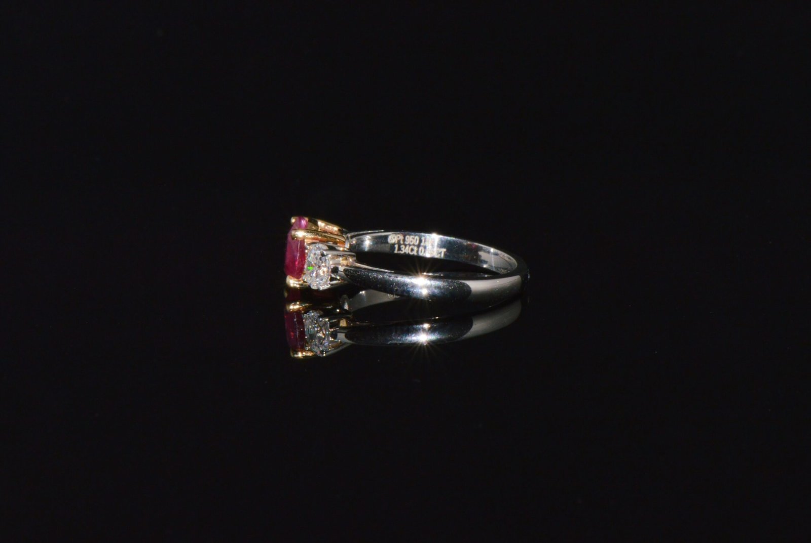 GIA Natural 1.83Cts Ruby Diamond Solid 950 Platinum 18K Gold Three Stone Engagement Ring