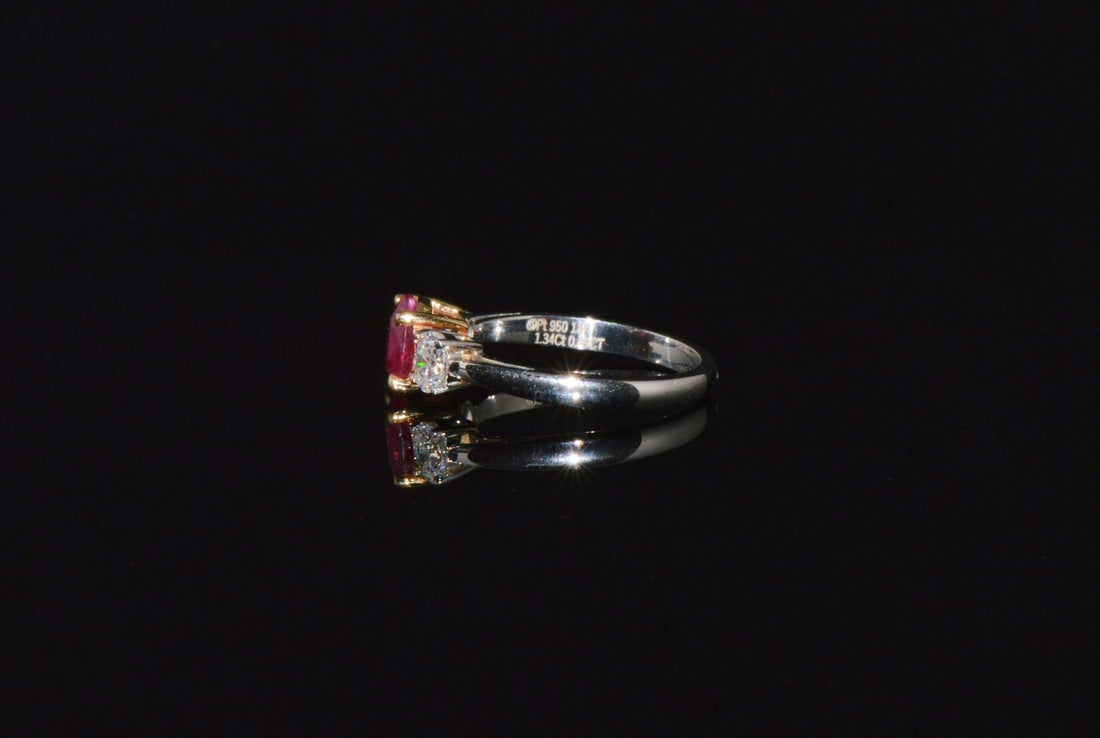 GIA Natural 1.83Cts Ruby Diamond Solid 950 Platinum 18K Gold Three Stone Engagement Ring