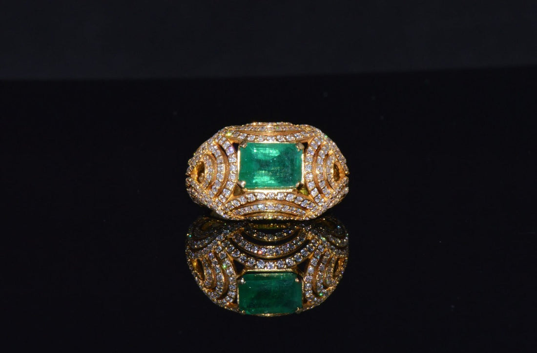 Certified Natural 5.45Cts VS F Diamond Emerald 18K Solid Gold Dome Bombay Ring